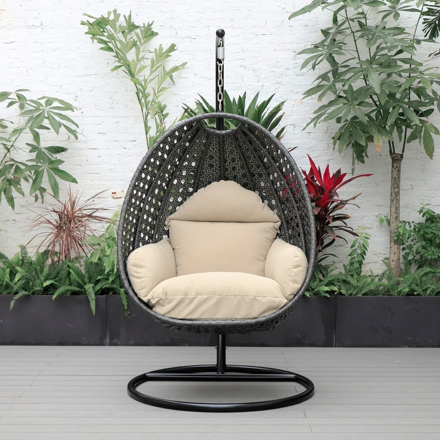Charcoal Wicker Hanging Single Egg Swing Chair With Cushions - Elax Furniture
