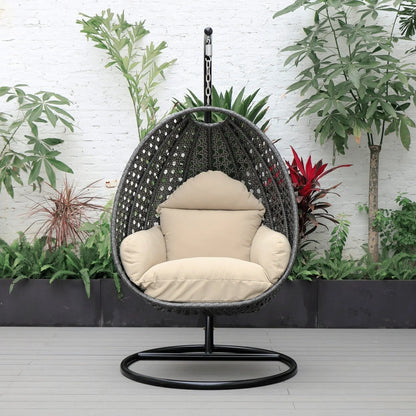 Charcoal Wicker Hanging Single Egg Swing Chair With Cushions - Elax Furniture