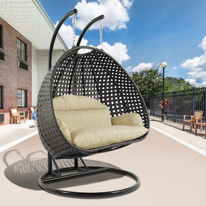 Modern Charcoal Wicker Hanging Double Seater Egg Swing Chair - Elax Furniture