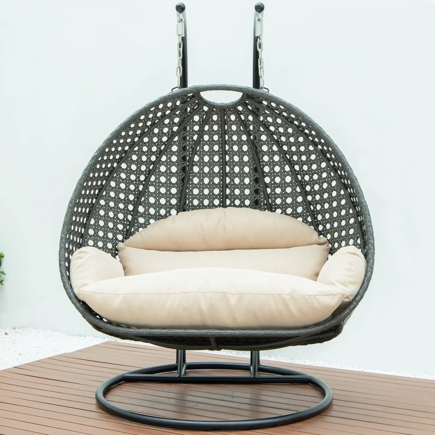 Modern Charcoal Wicker Hanging Double Seater Egg Swing Chair - Elax Furniture