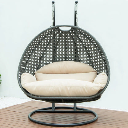 Modern Charcoal Wicker Hanging Double Seater Egg Swing Chair - Elax Furniture