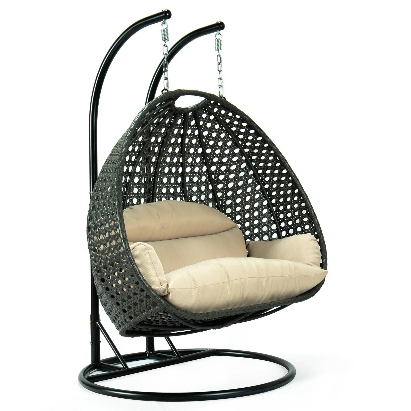 Modern Charcoal Wicker Hanging Double Seater Egg Swing Chair - Elax Furniture