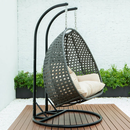 Modern Charcoal Wicker Hanging Double Seater Egg Swing Chair - Elax Furniture