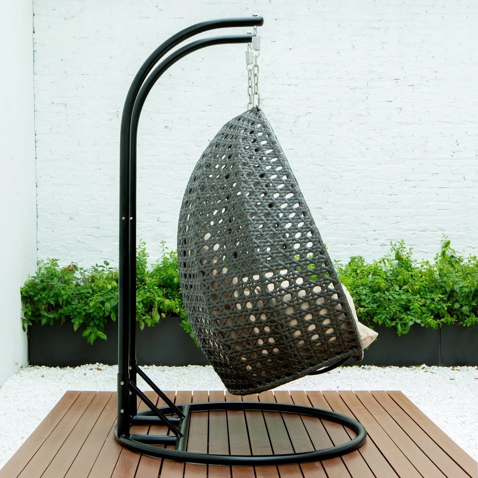 Modern Charcoal Wicker Hanging Double Seater Egg Swing Chair - Elax Furniture