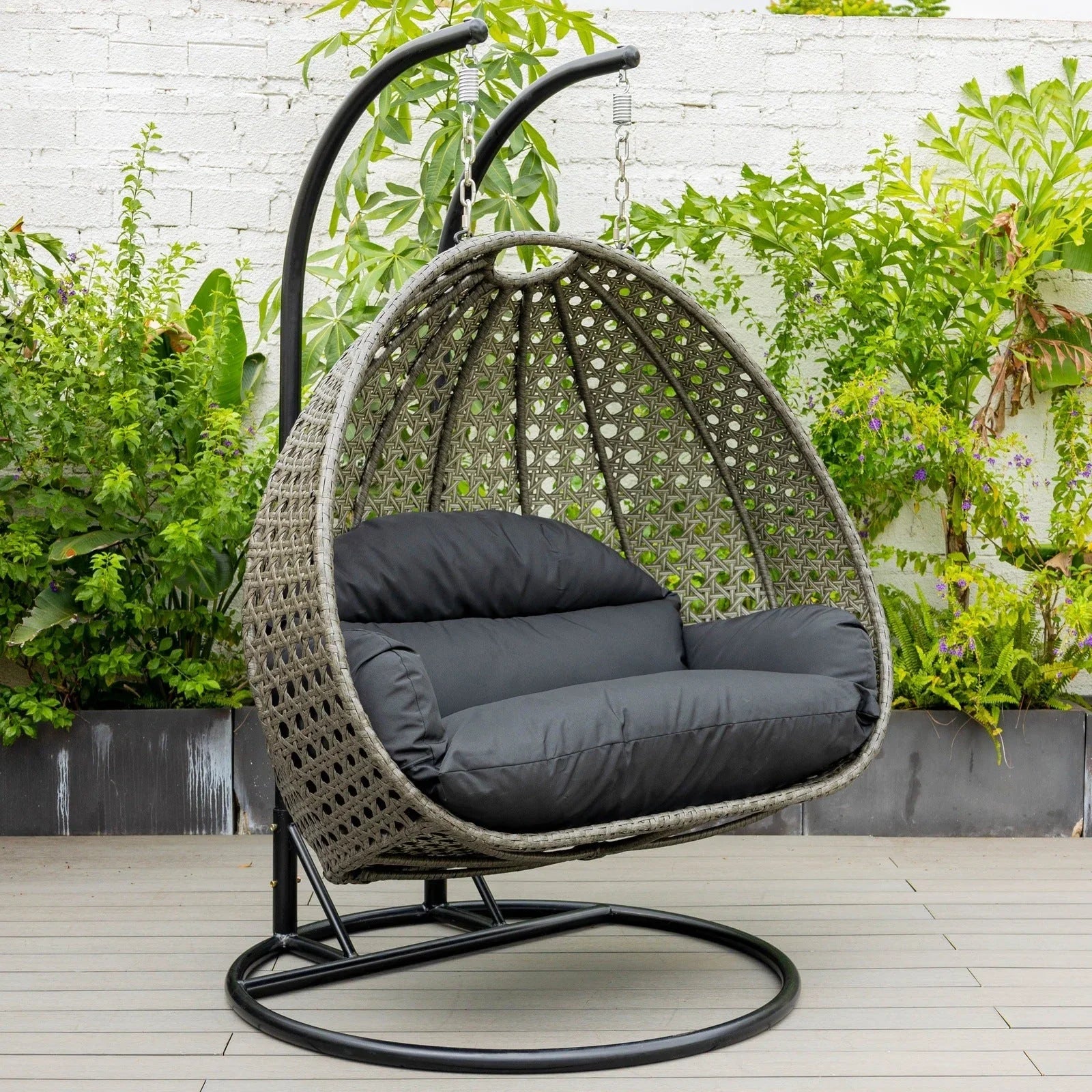 Modern Charcoal Wicker Hanging Double Seater Egg Swing Chair - Elax Furniture
