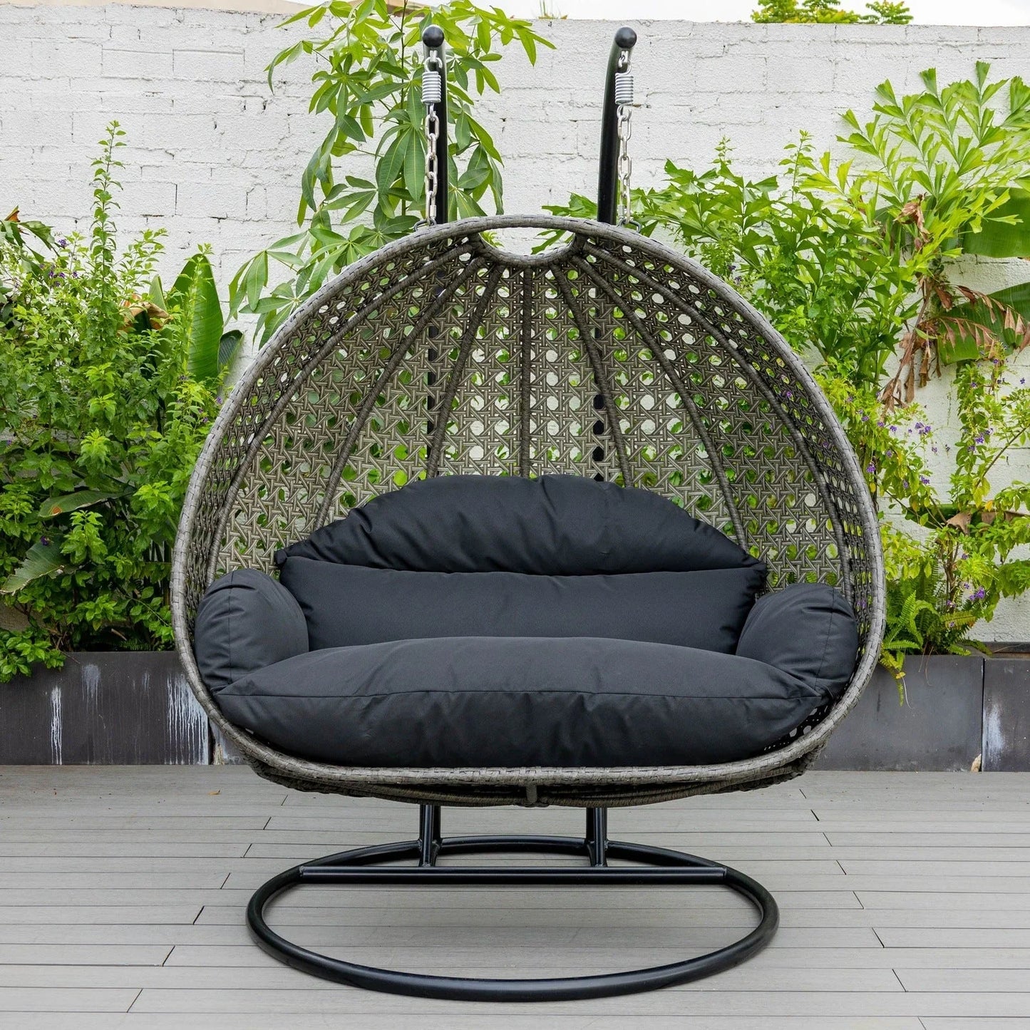 Modern Charcoal Wicker Hanging Double Seater Egg Swing Chair - Elax Furniture