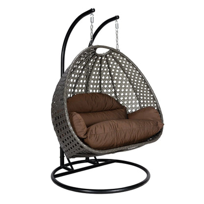 Modern Charcoal Wicker Hanging Double Seater Egg Swing Chair - Elax Furniture