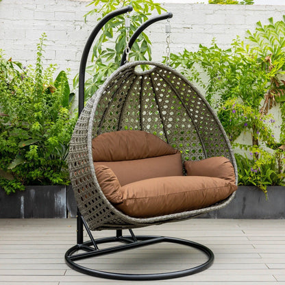 Modern Charcoal Wicker Hanging Double Seater Egg Swing Chair - Elax Furniture