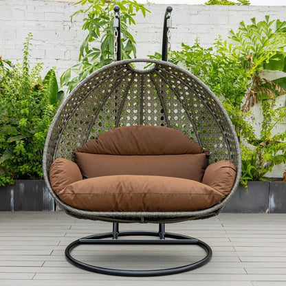 Modern Charcoal Wicker Hanging Double Seater Egg Swing Chair - Elax Furniture