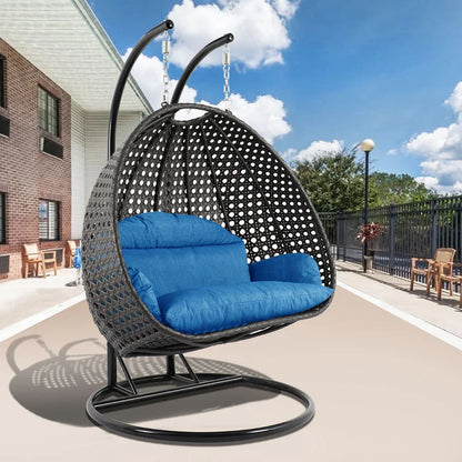 Modern Charcoal Wicker Hanging Double Seater Egg Swing Chair - Elax Furniture