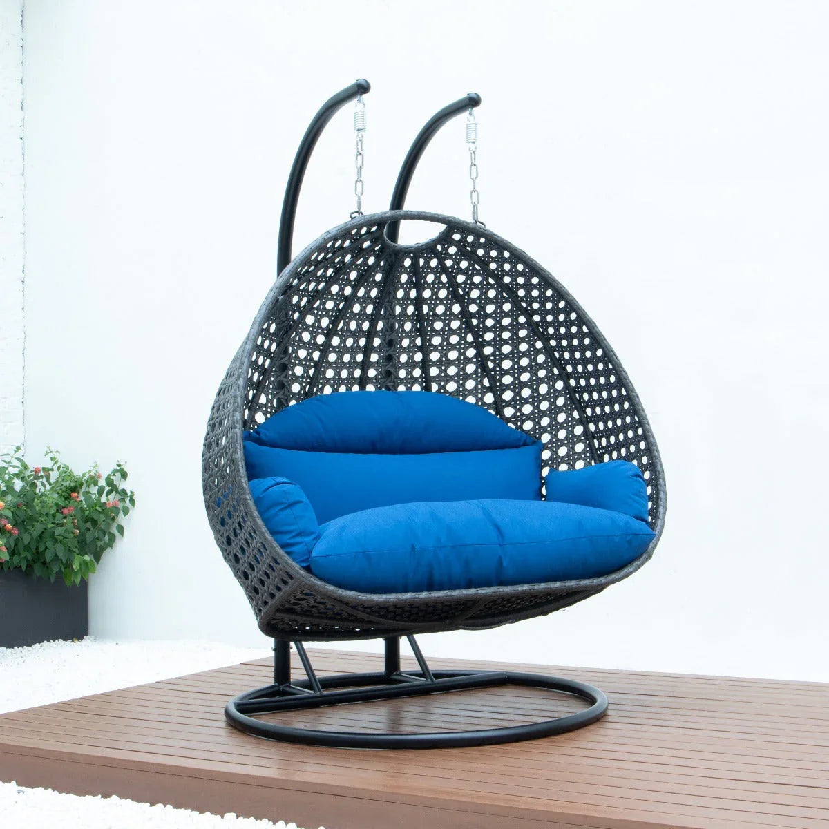 Modern Charcoal Wicker Hanging Double Seater Egg Swing Chair - Elax Furniture