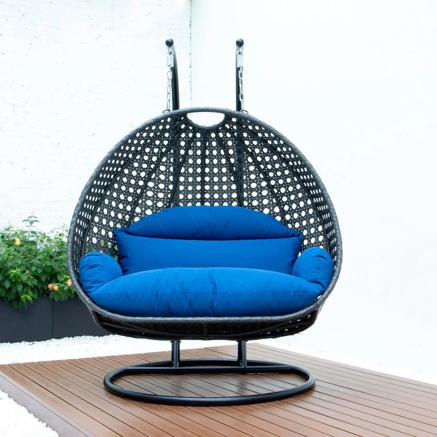 Modern Charcoal Wicker Hanging Double Seater Egg Swing Chair - Elax Furniture