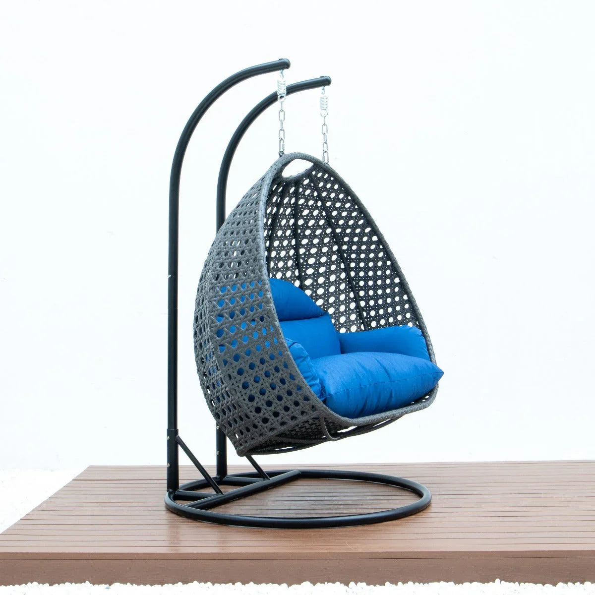 Modern Charcoal Wicker Hanging Double Seater Egg Swing Chair - Elax Furniture