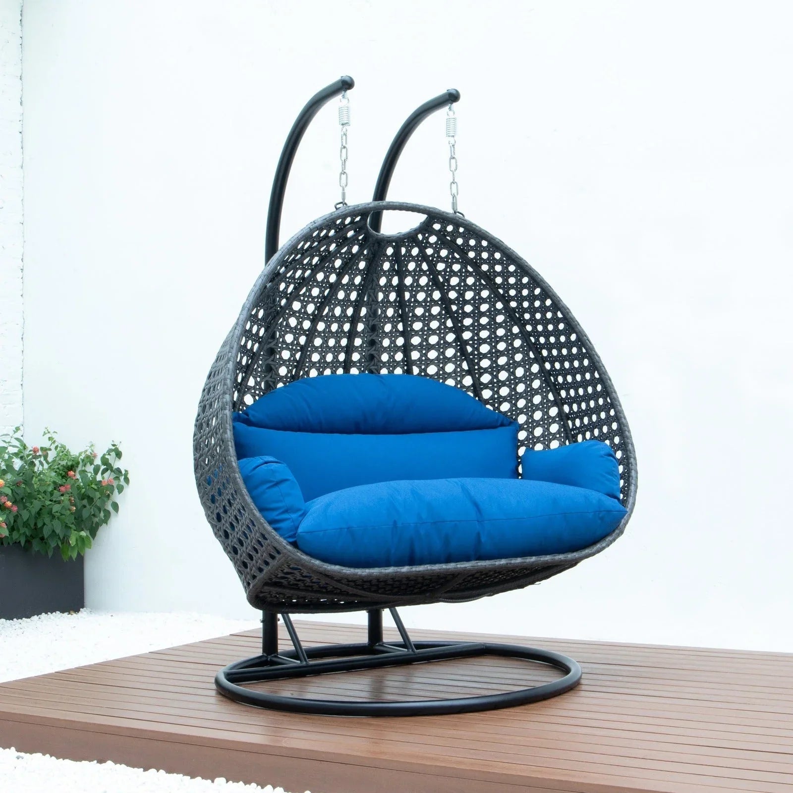 Modern Charcoal Wicker Hanging Double Seater Egg Swing Chair - Elax Furniture