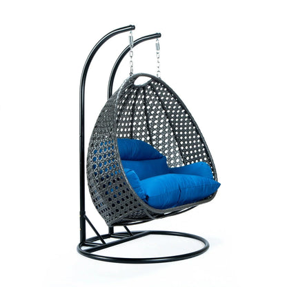 Modern Charcoal Wicker Hanging Double Seater Egg Swing Chair - Elax Furniture