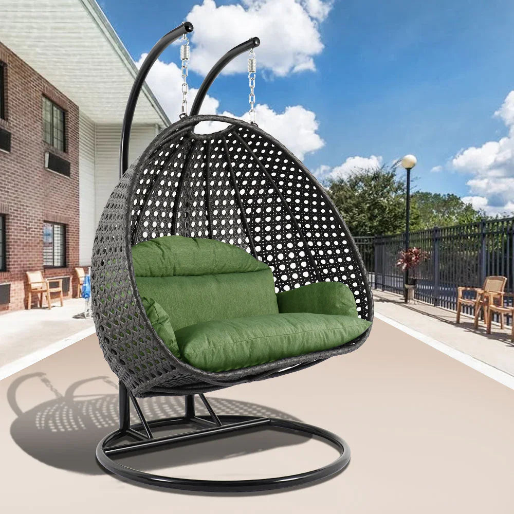 Modern Charcoal Wicker Hanging Double Seater Egg Swing Chair - Elax Furniture