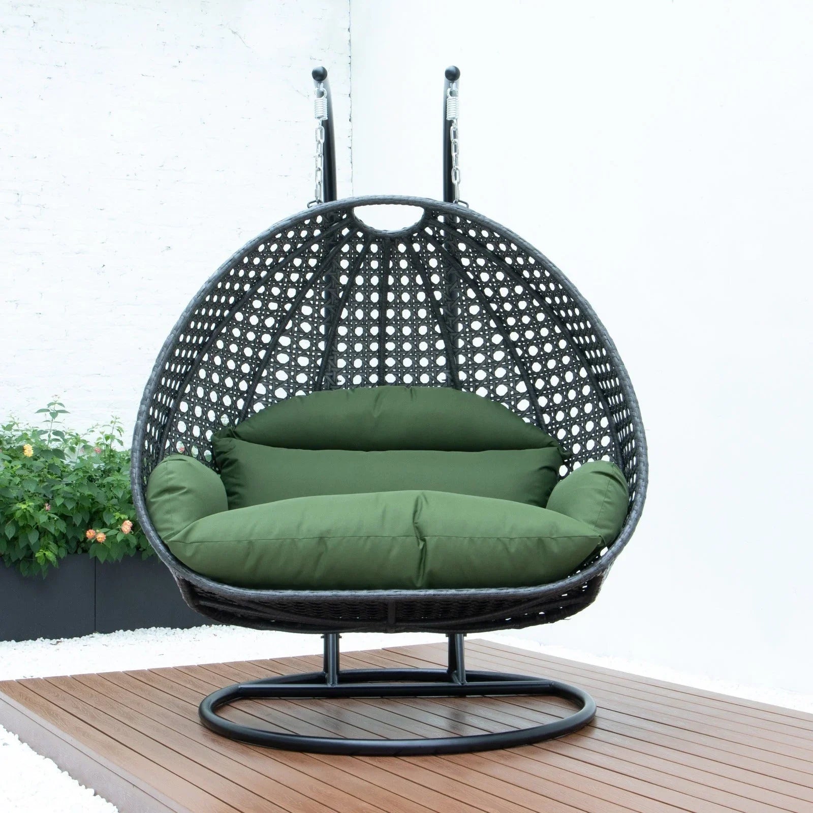 Modern Charcoal Wicker Hanging Double Seater Egg Swing Chair - Elax Furniture