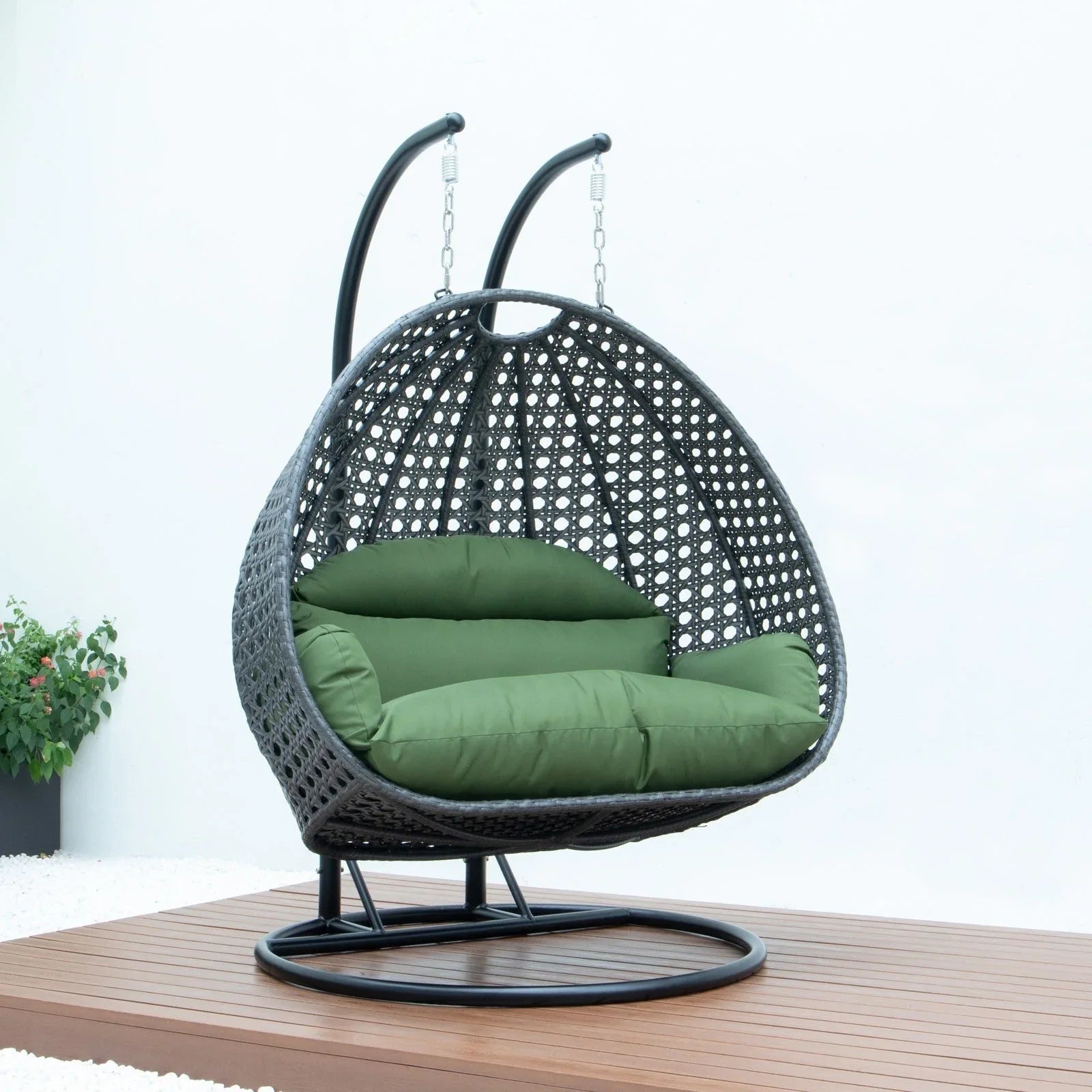 Modern Charcoal Wicker Hanging Double Seater Egg Swing Chair - Elax Furniture