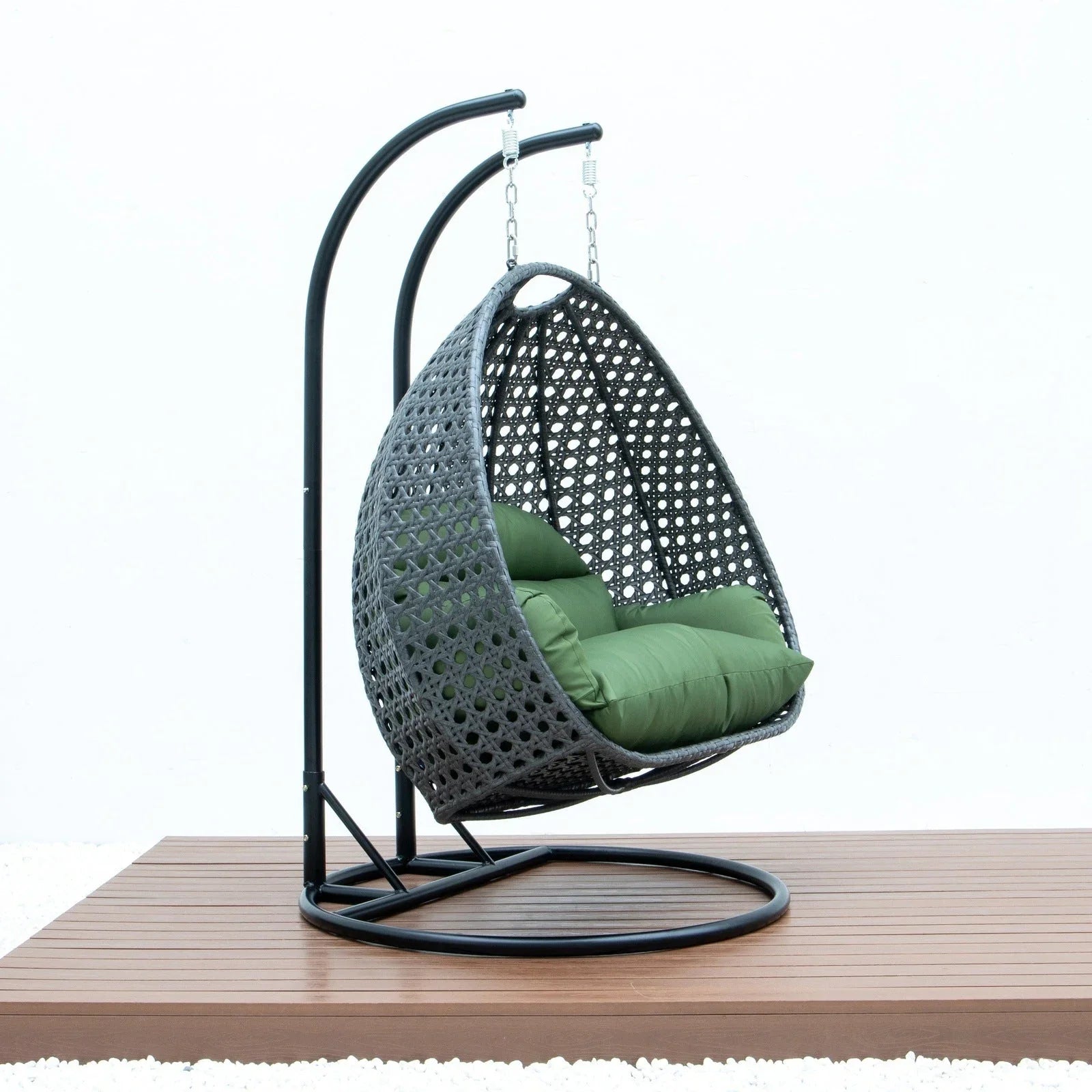 Modern Charcoal Wicker Hanging Double Seater Egg Swing Chair - Elax Furniture