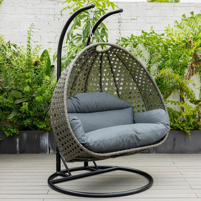 Modern Charcoal Wicker Hanging Double Seater Egg Swing Chair - Elax Furniture