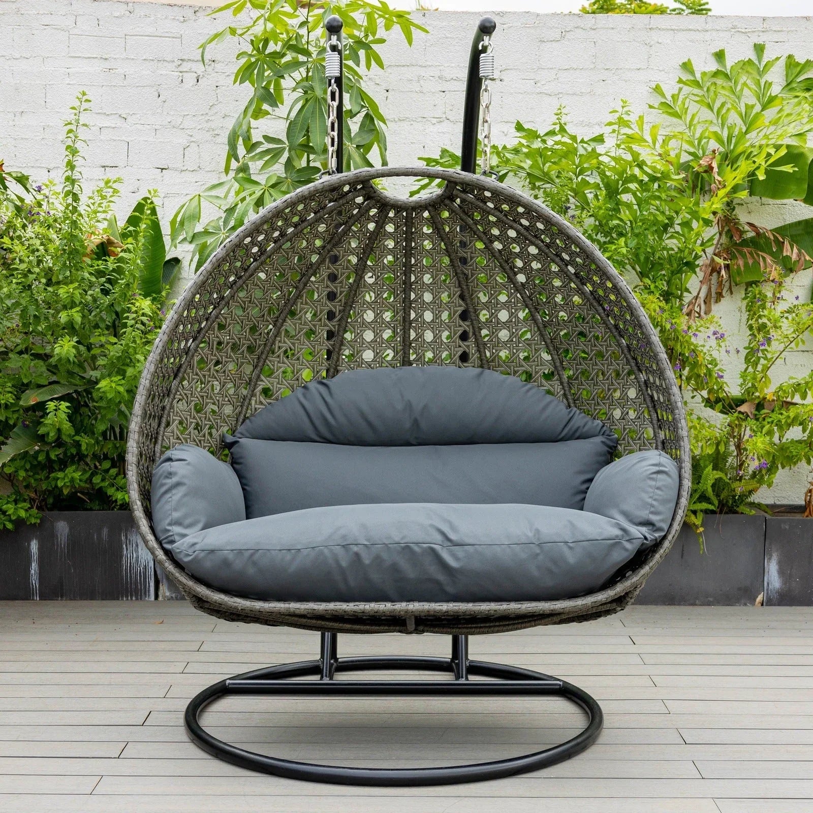 Modern Charcoal Wicker Hanging Double Seater Egg Swing Chair - Elax Furniture