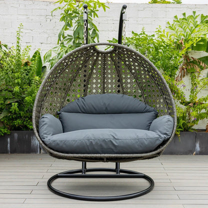 Modern Charcoal Wicker Hanging Double Seater Egg Swing Chair - Elax Furniture