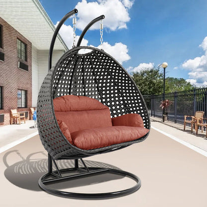 Modern Charcoal Wicker Hanging Double Seater Egg Swing Chair - Elax Furniture