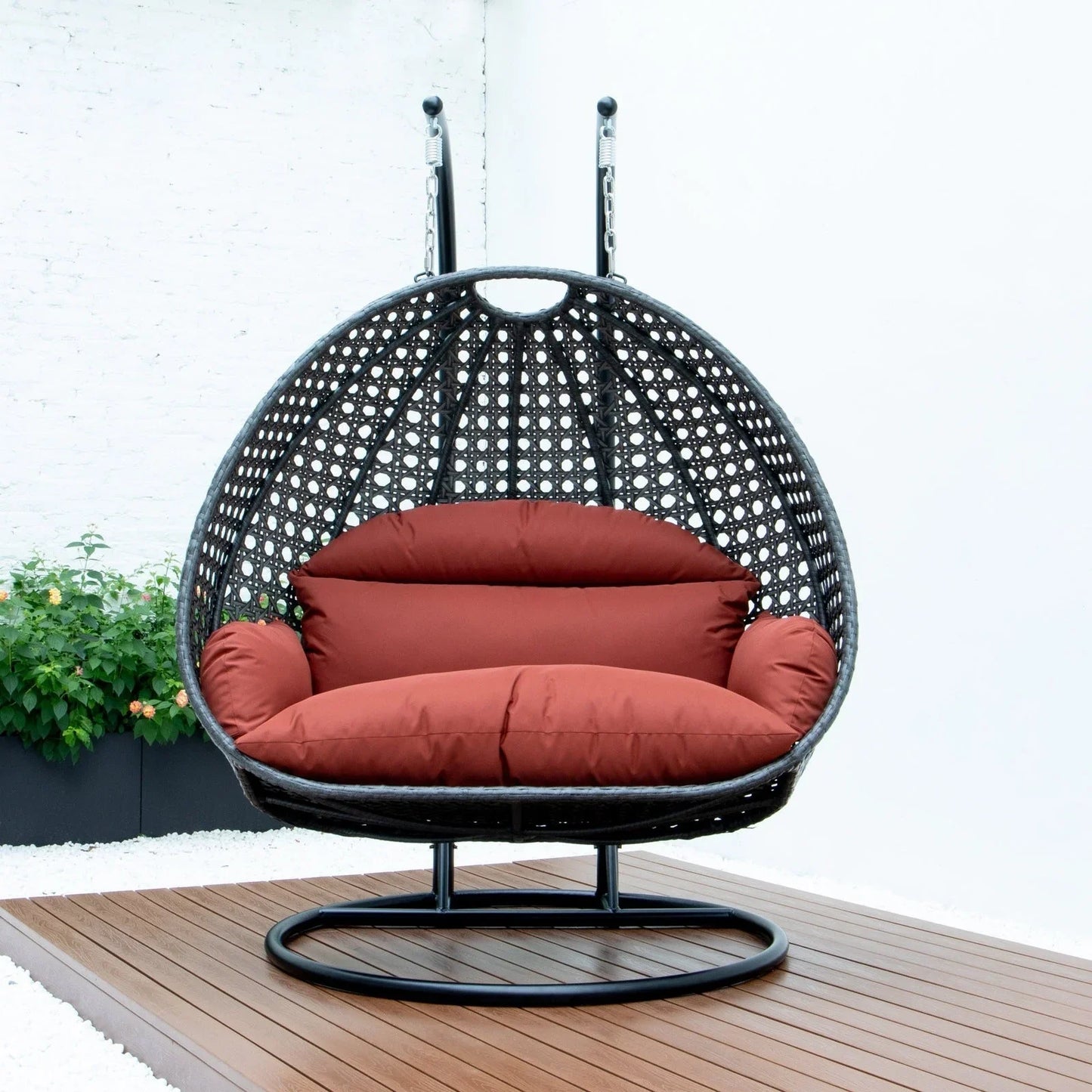 Modern Charcoal Wicker Hanging Double Seater Egg Swing Chair - Elax Furniture