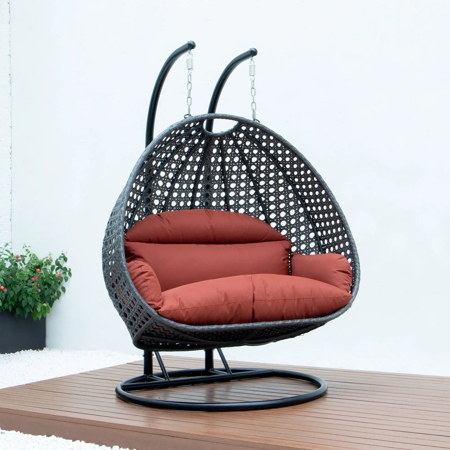 Modern Charcoal Wicker Hanging Double Seater Egg Swing Chair - Elax Furniture