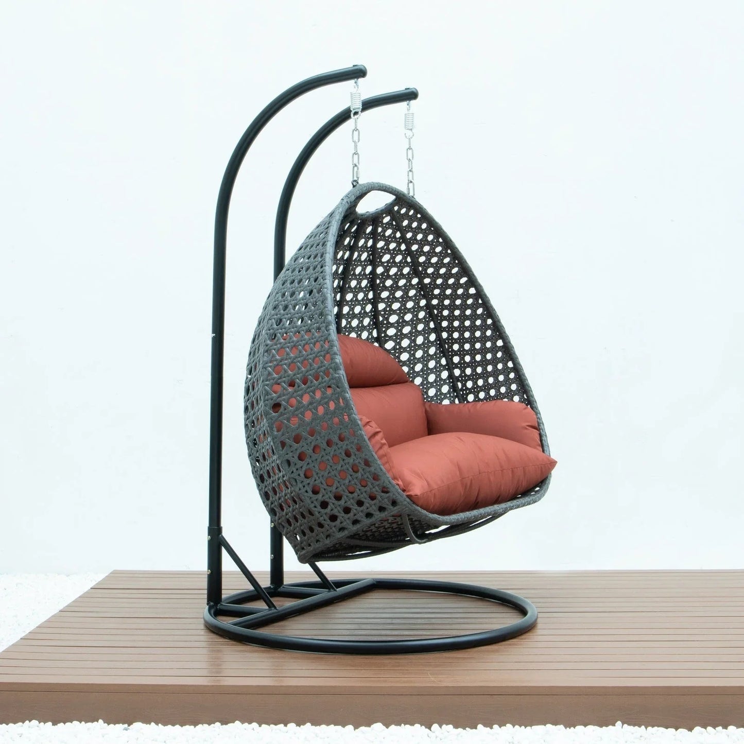 Modern Charcoal Wicker Hanging Double Seater Egg Swing Chair - Elax Furniture