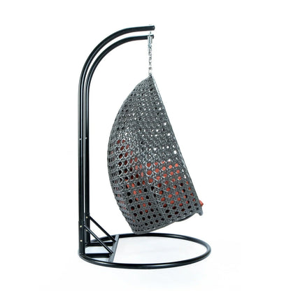 Modern Charcoal Wicker Hanging Double Seater Egg Swing Chair - Elax Furniture
