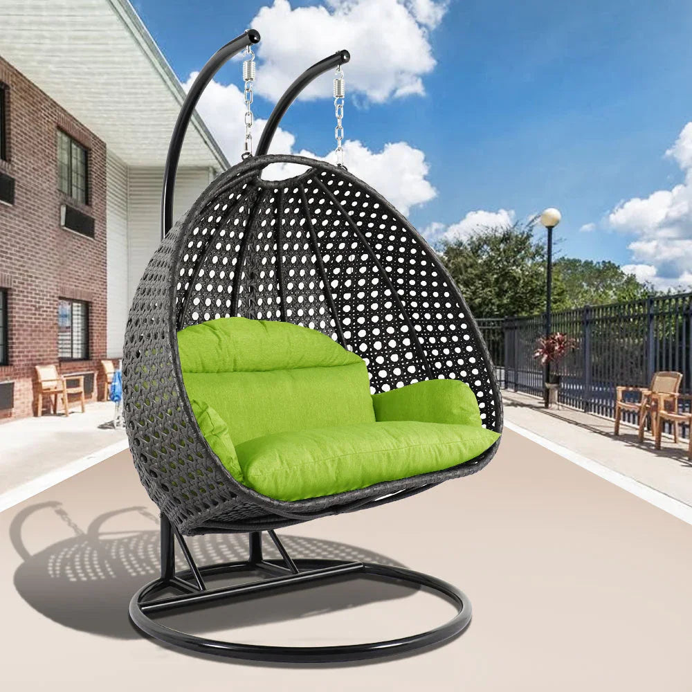 Modern Charcoal Wicker Hanging Double Seater Egg Swing Chair - Elax Furniture
