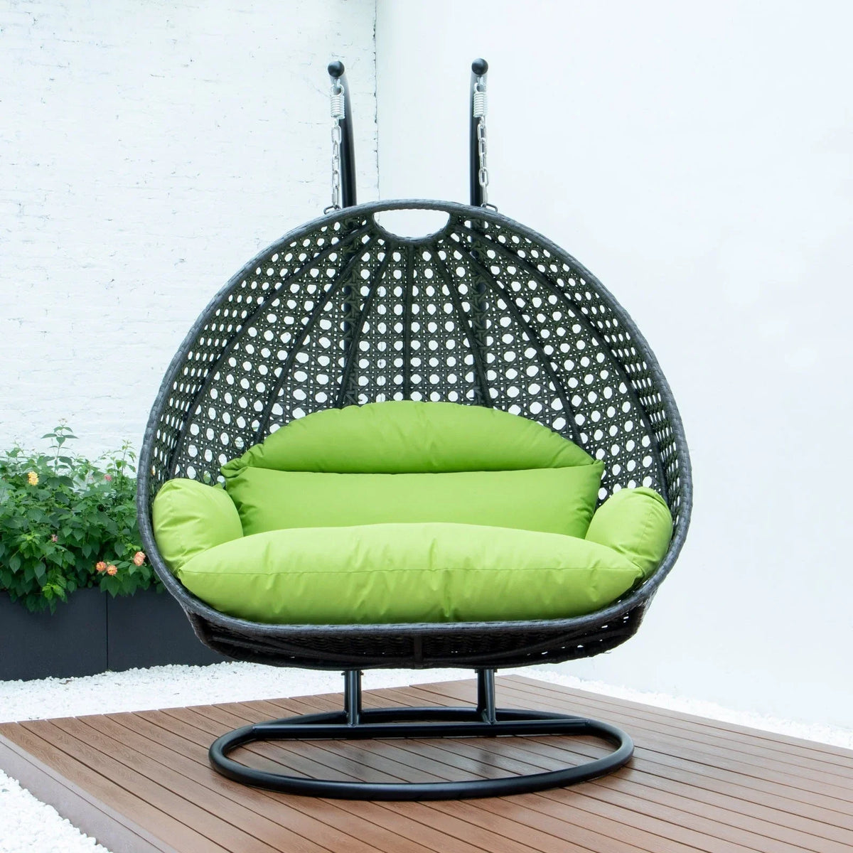 Modern Charcoal Wicker Hanging Double Seater Egg Swing Chair - Elax Furniture