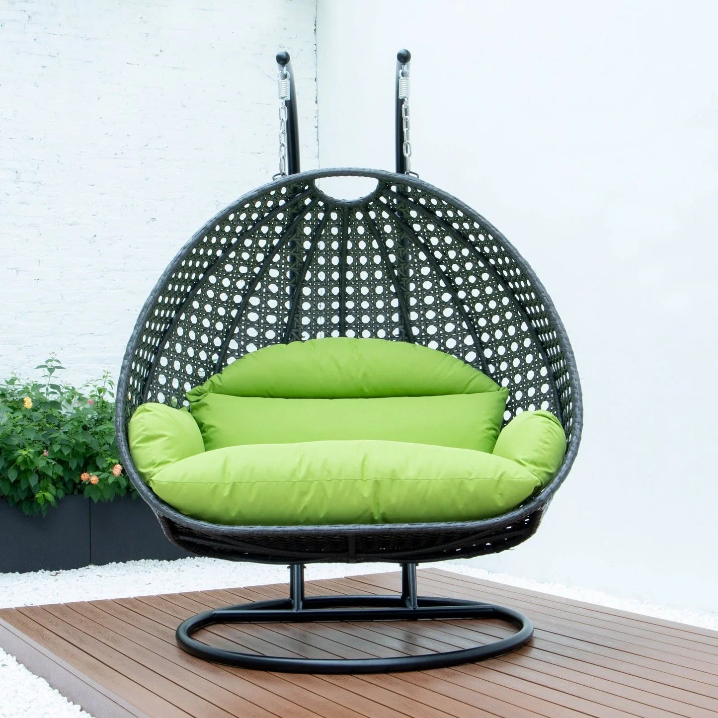 Modern Charcoal Wicker Hanging Double Seater Egg Swing Chair - Elax Furniture