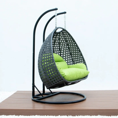 Modern Charcoal Wicker Hanging Double Seater Egg Swing Chair - Elax Furniture