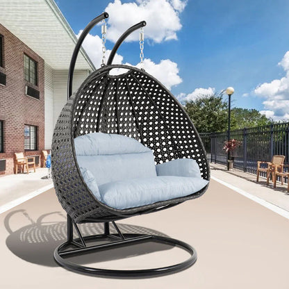 Modern Charcoal Wicker Hanging Double Seater Egg Swing Chair - Elax Furniture