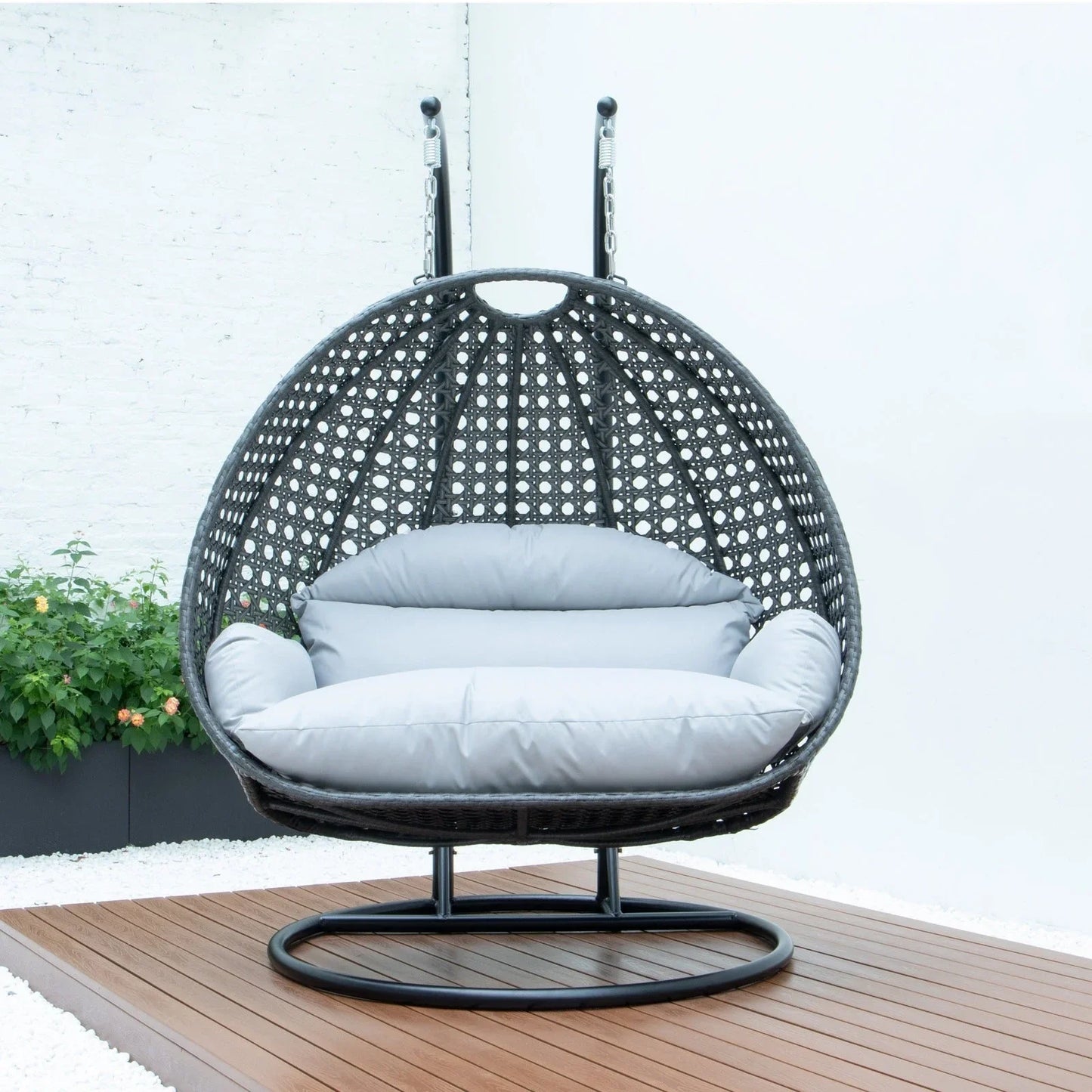 Modern Charcoal Wicker Hanging Double Seater Egg Swing Chair - Elax Furniture