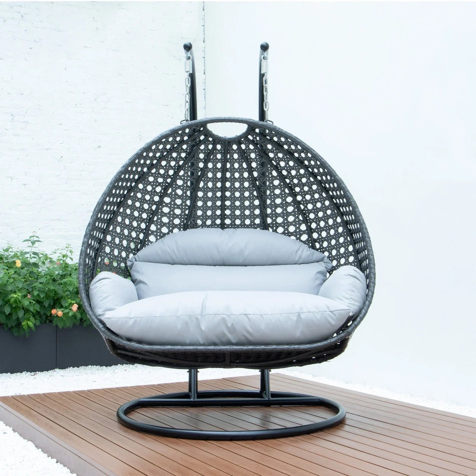 Modern Charcoal Wicker Hanging Double Seater Egg Swing Chair - Elax Furniture