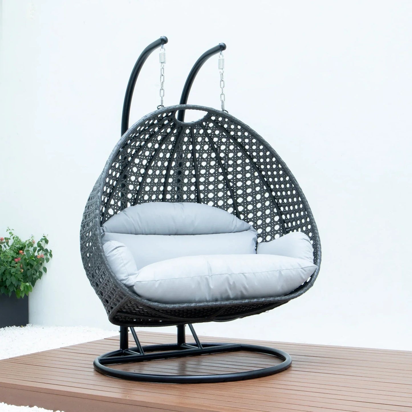 Modern Charcoal Wicker Hanging Double Seater Egg Swing Chair - Elax Furniture