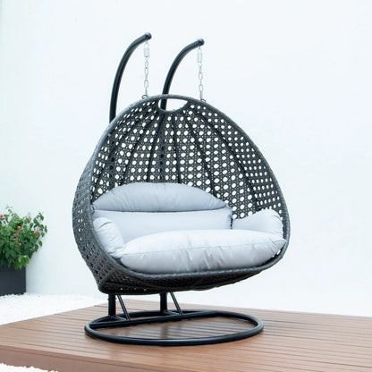 Modern Charcoal Wicker Hanging Double Seater Egg Swing Chair - Elax Furniture