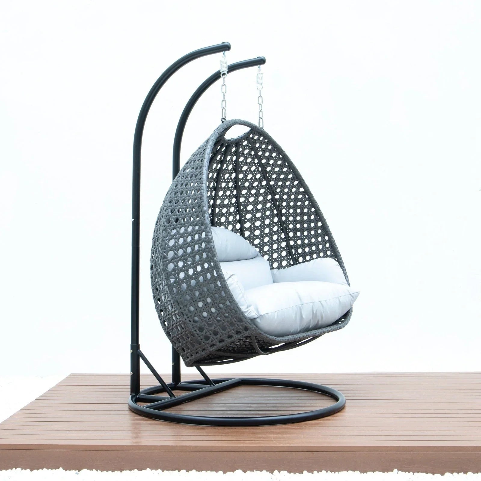 Modern Charcoal Wicker Hanging Double Seater Egg Swing Chair - Elax Furniture