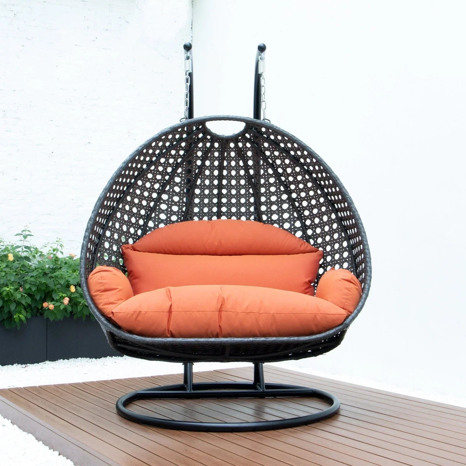 Modern Charcoal Wicker Hanging Double Seater Egg Swing Chair - Elax Furniture