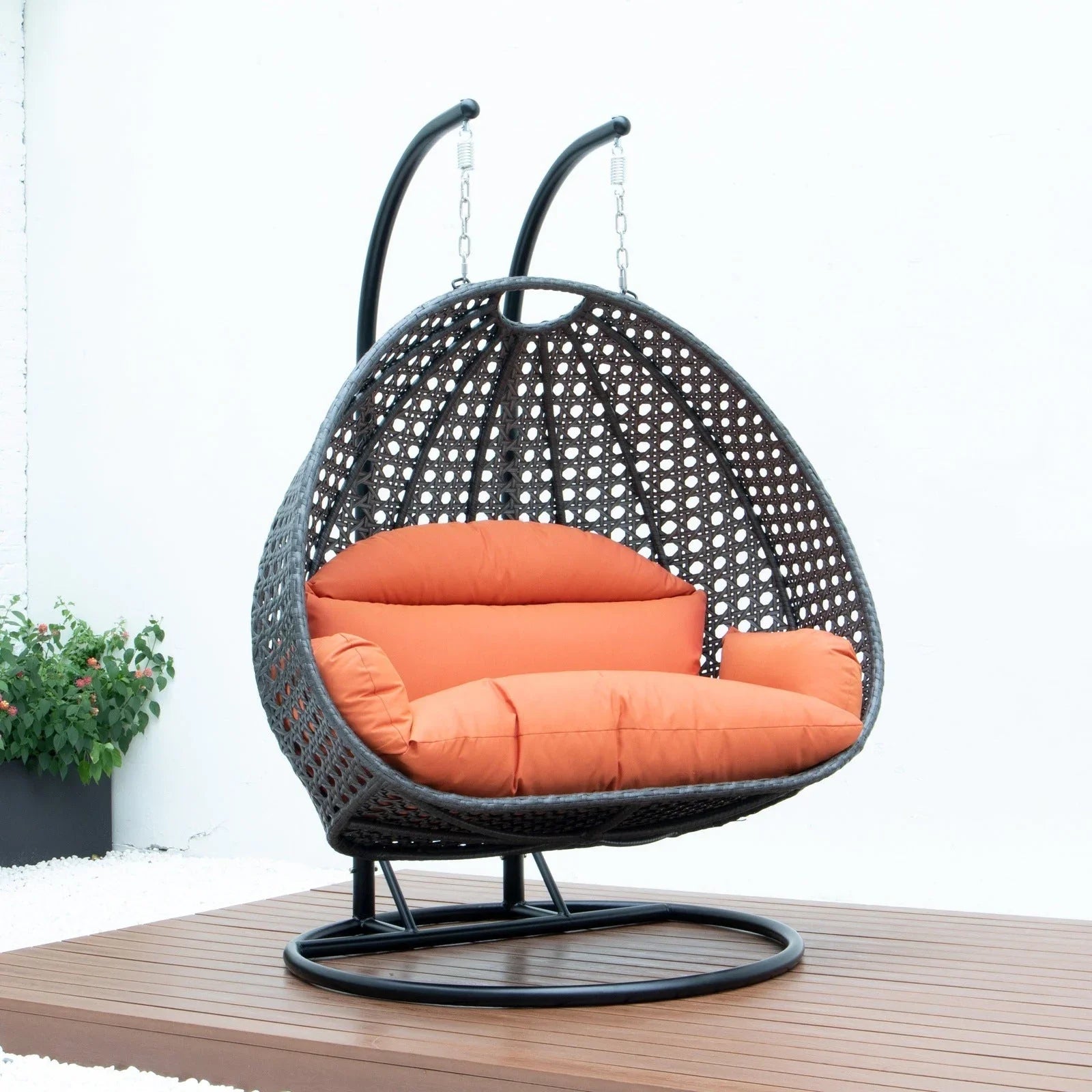 Modern Charcoal Wicker Hanging Double Seater Egg Swing Chair - Elax Furniture