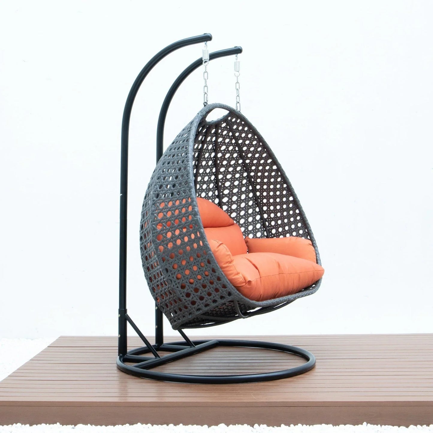 Modern Charcoal Wicker Hanging Double Seater Egg Swing Chair - Elax Furniture