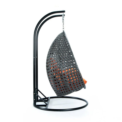Modern Charcoal Wicker Hanging Double Seater Egg Swing Chair - Elax Furniture