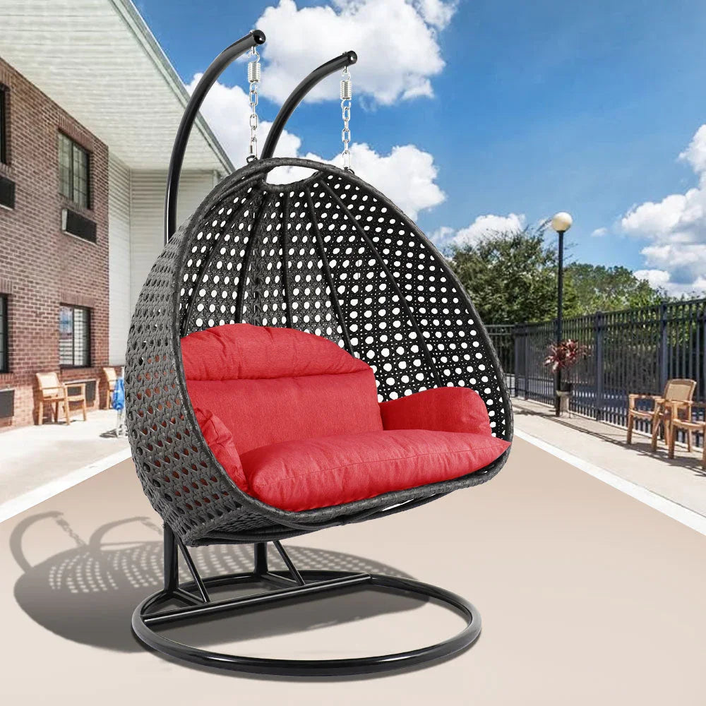 Modern Charcoal Wicker Hanging Double Seater Egg Swing Chair - Elax Furniture