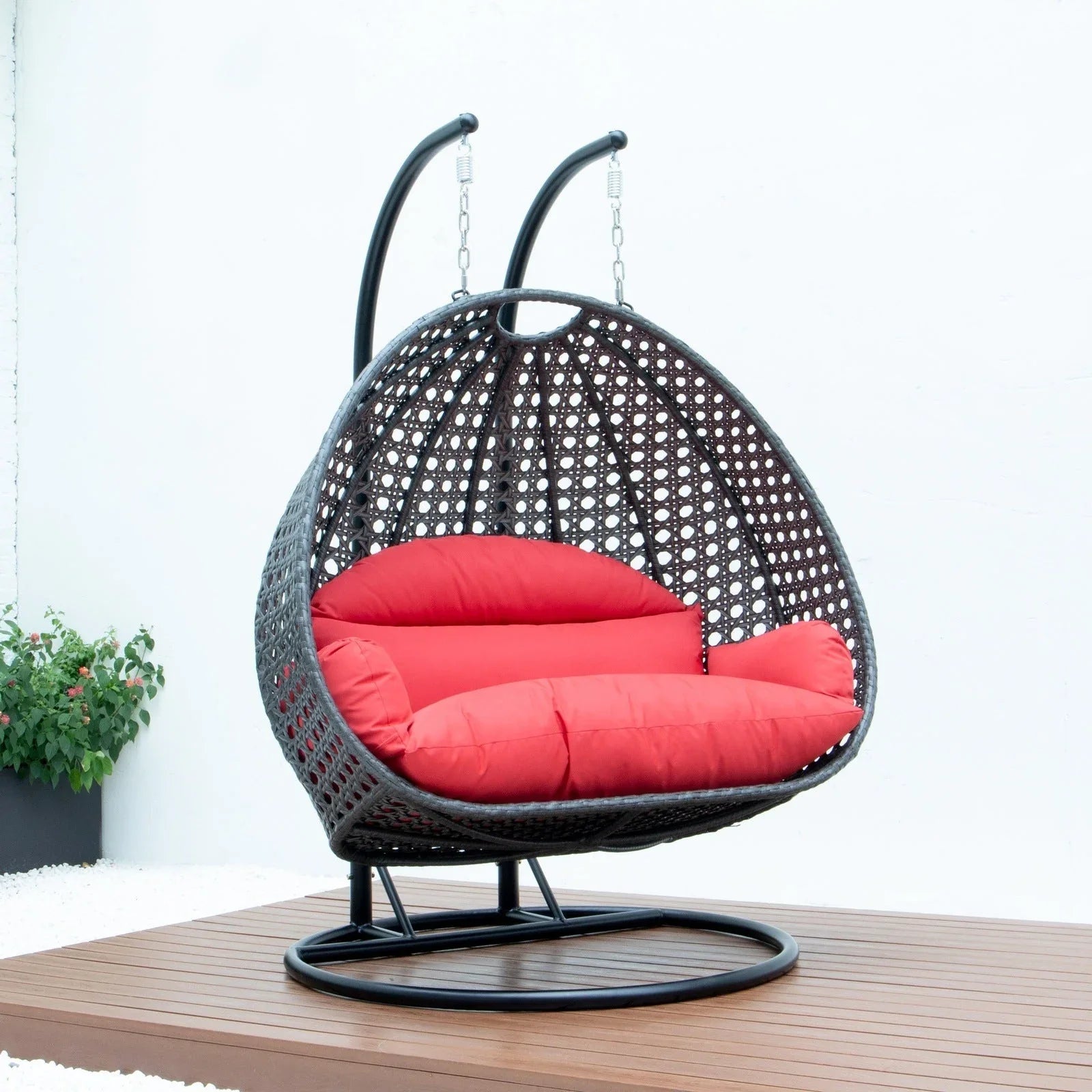 Modern Charcoal Wicker Hanging Double Seater Egg Swing Chair - Elax Furniture