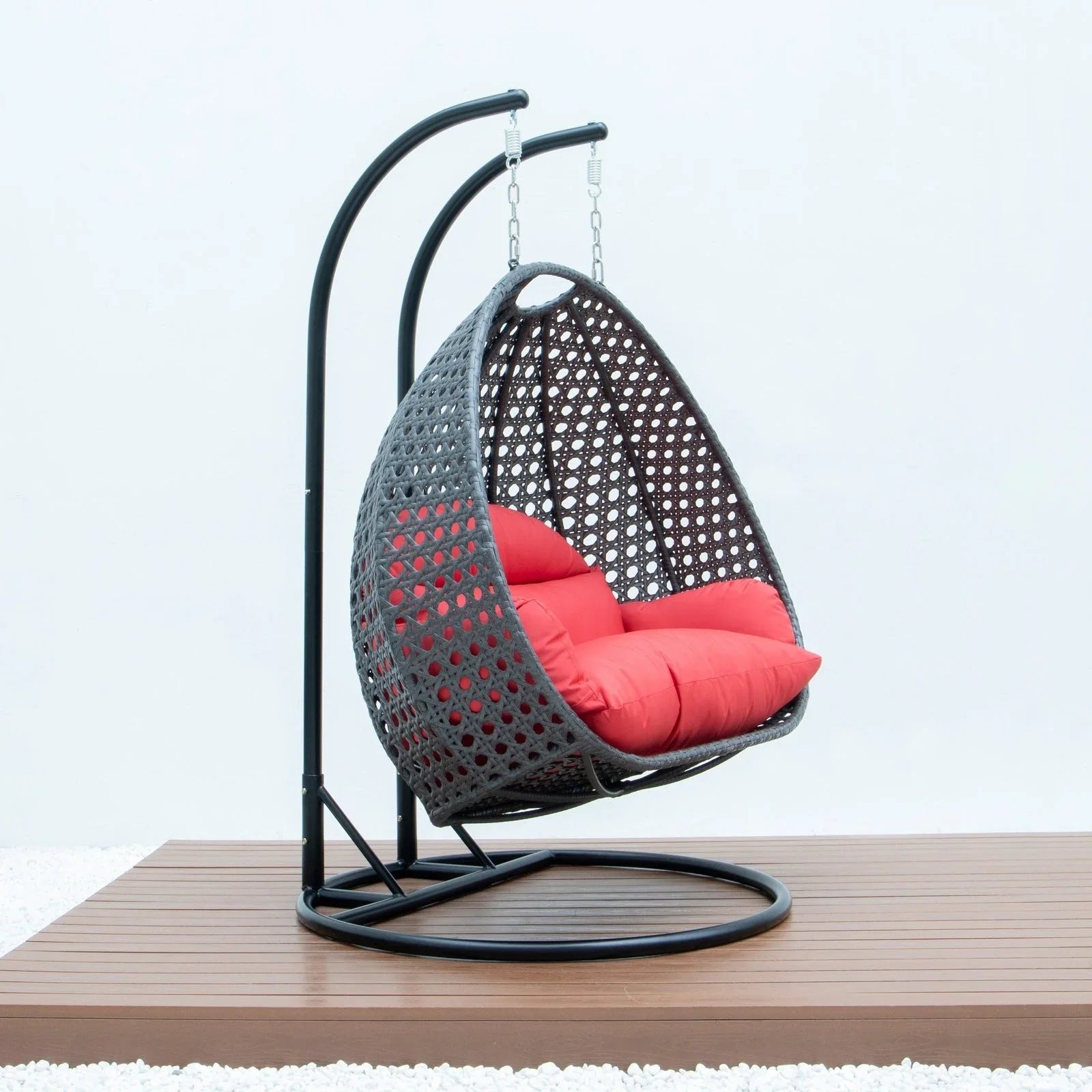 Modern Charcoal Wicker Hanging Double Seater Egg Swing Chair - Elax Furniture