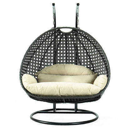 Modern Charcoal Wicker Hanging Double Seater Egg Swing Chair - Elax Furniture