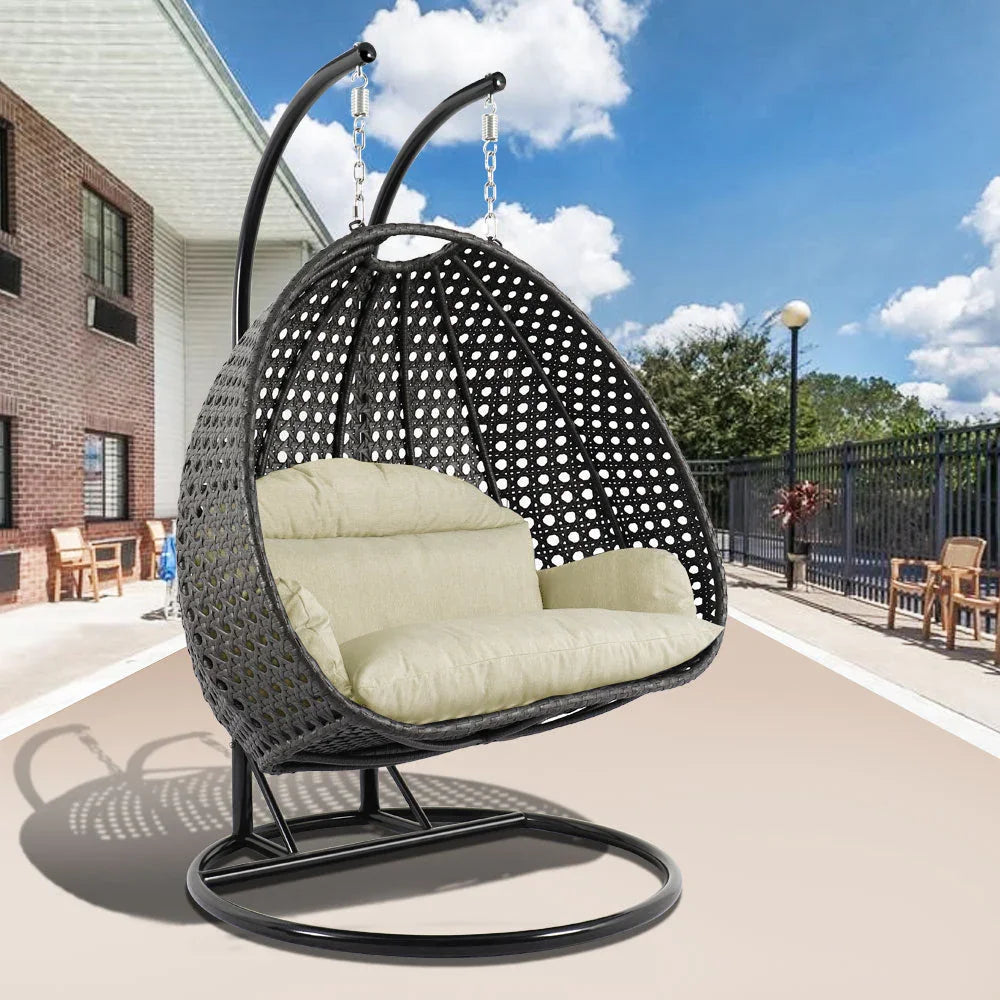 Modern Charcoal Wicker Hanging Double Seater Egg Swing Chair - Elax Furniture